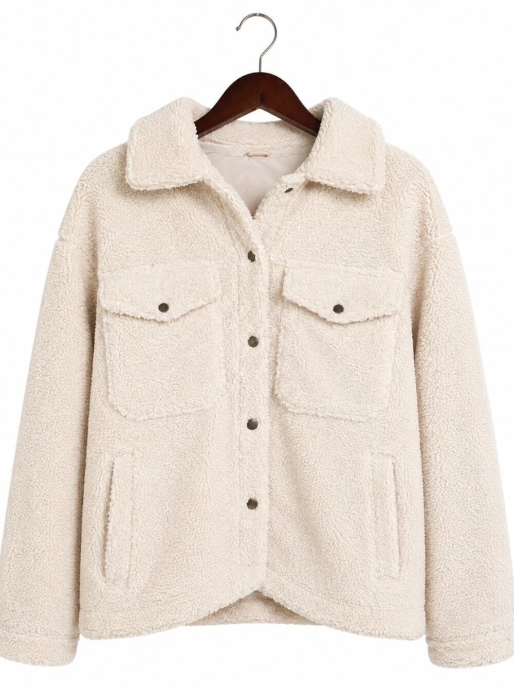 Topshop Beige Sherpa Teddy Shacket Jacket Size 12 Cozy Fleece Overshirt